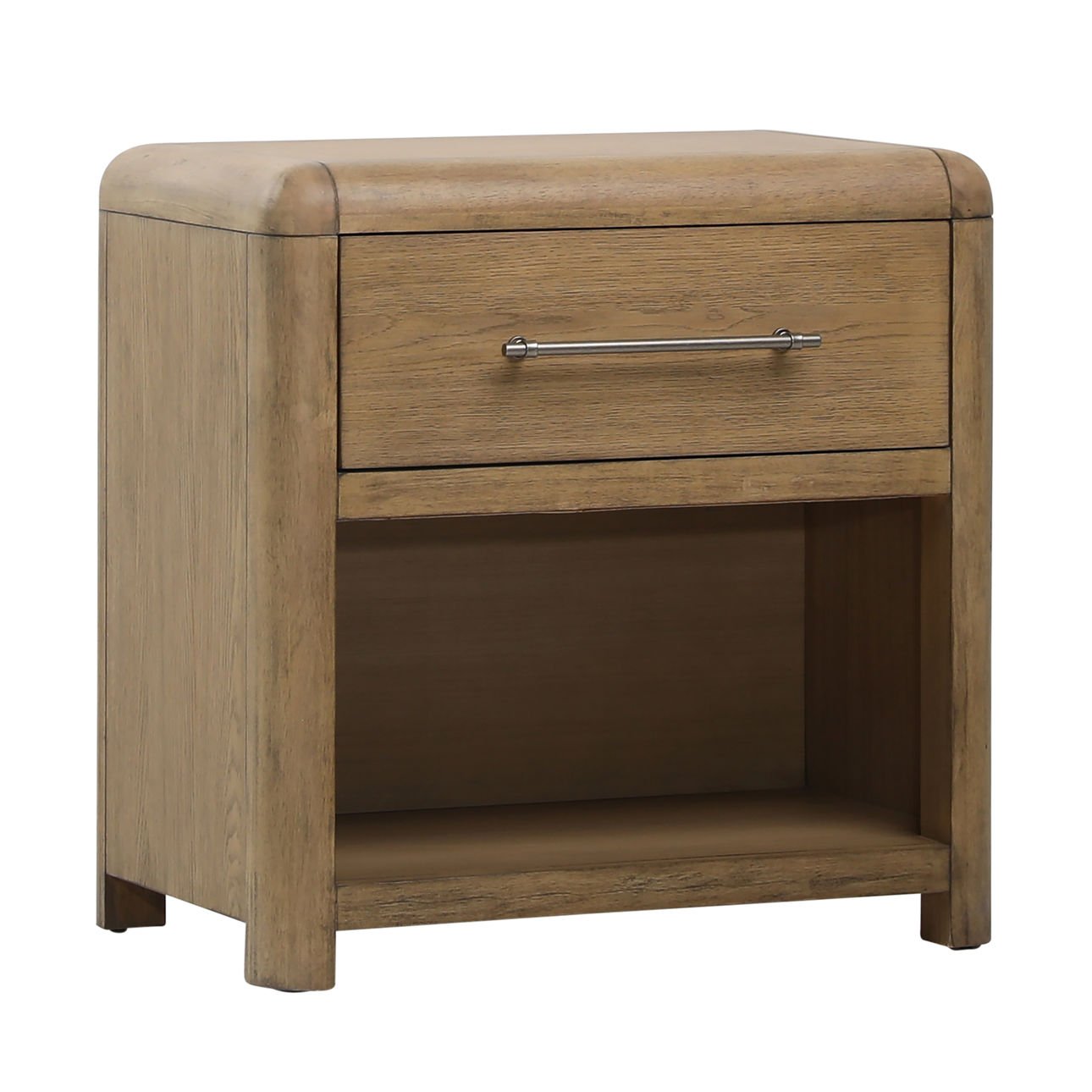 Natural Rubber Wood and Oak Veneer Nightstand 28 in Wide