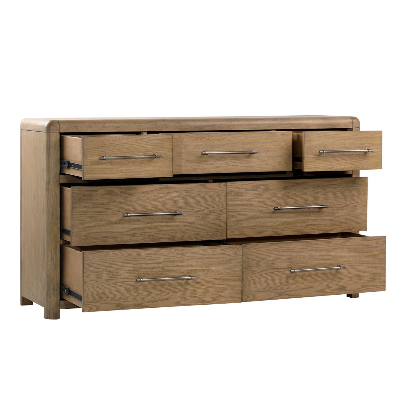 Natural Rubber Wood and Oak Veneer Dresser 68 in Wide