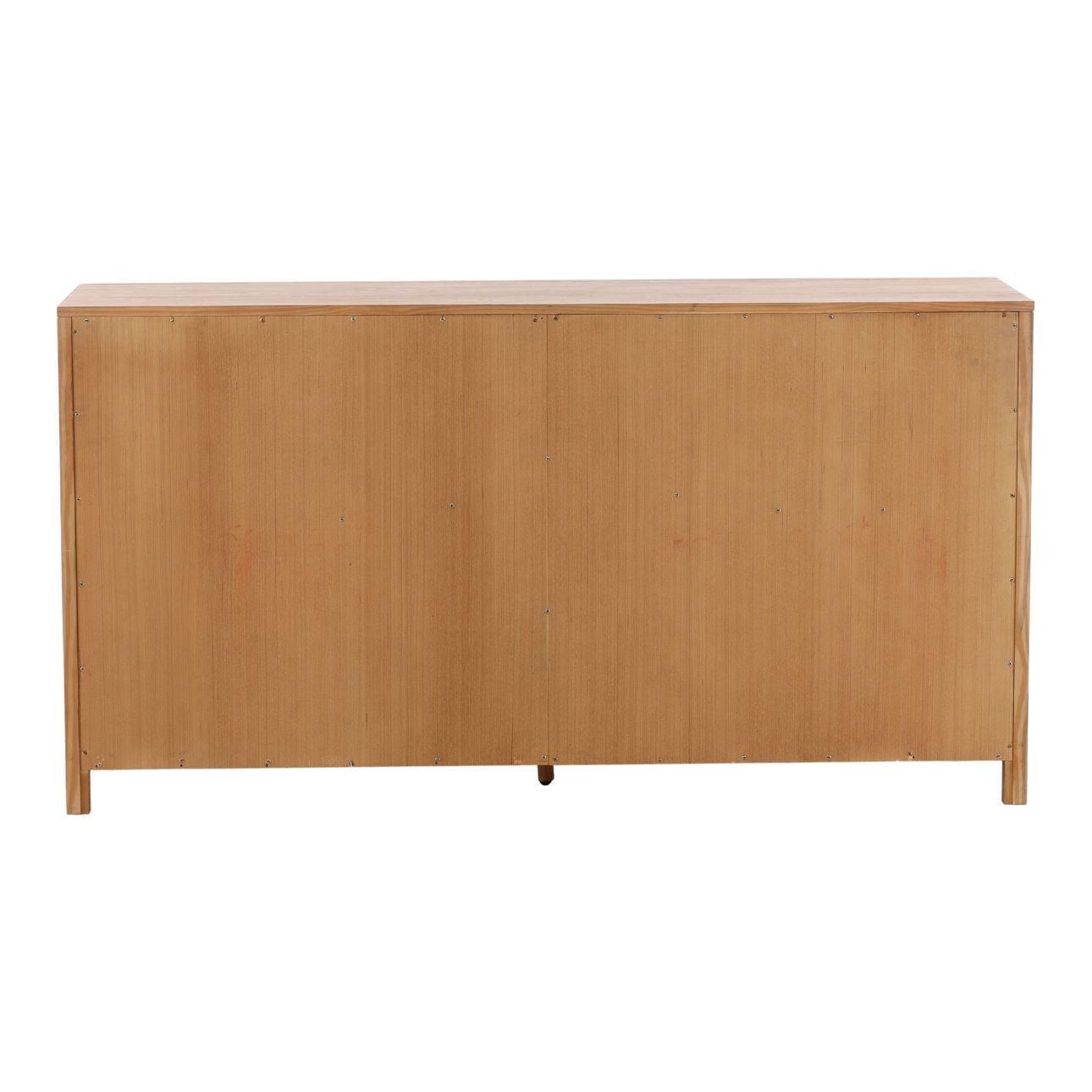 Light Warm Wash and Black Handles Solid Pine Wood and Pine Veneer Dresser 67 in Wide