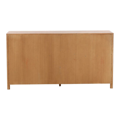 Light Warm Wash and Black Handles Solid Pine Wood and Pine Veneer Dresser 67 in Wide