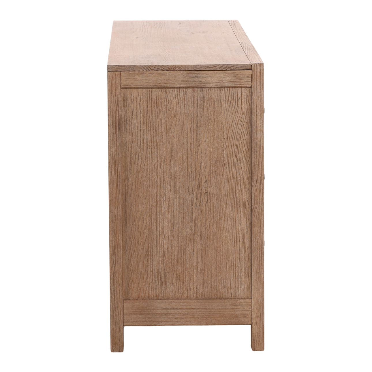 Light Warm Wash and Black Handles Solid Pine Wood and Pine Veneer Dresser 67 in Wide