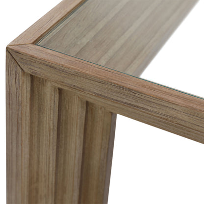 Light Warm Wash Finish Pine Wood and Glass Top Table 68 in Wide
