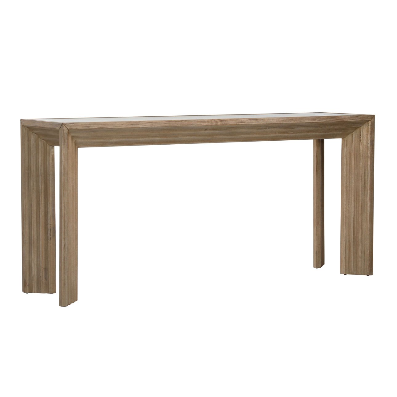 Light Warm Wash Finish Pine Wood and Glass Top Table 68 in Wide
