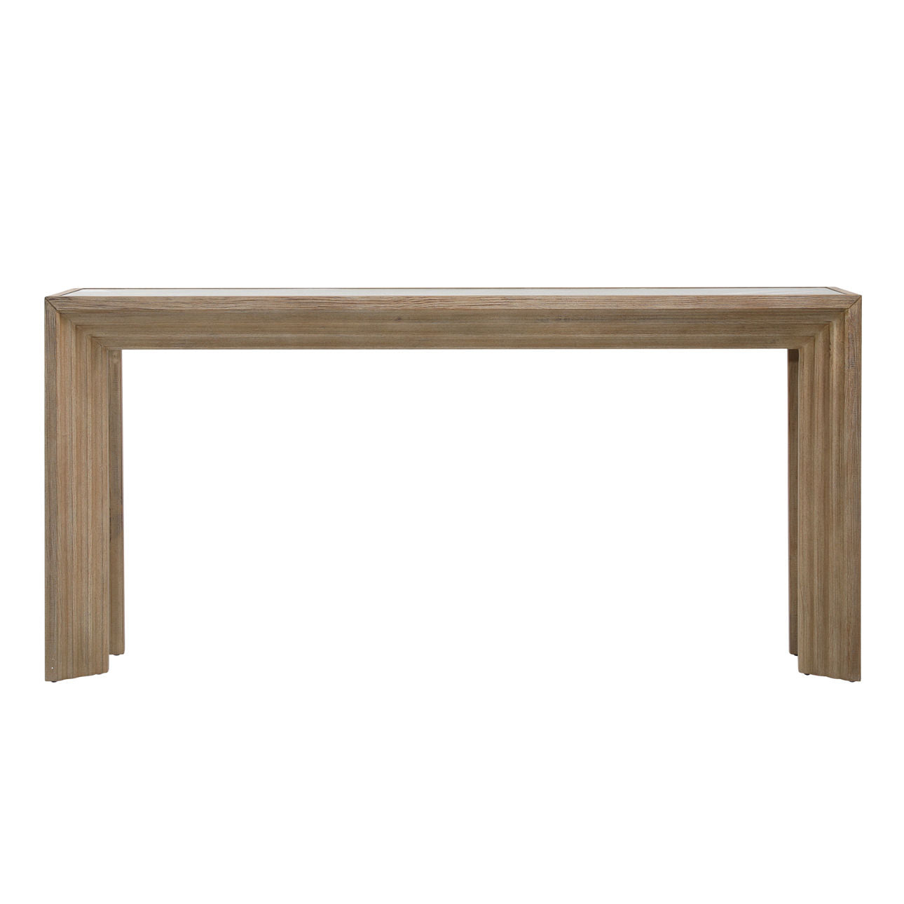 Light Warm Wash Finish Pine Wood and Glass Top Table 68 in Wide