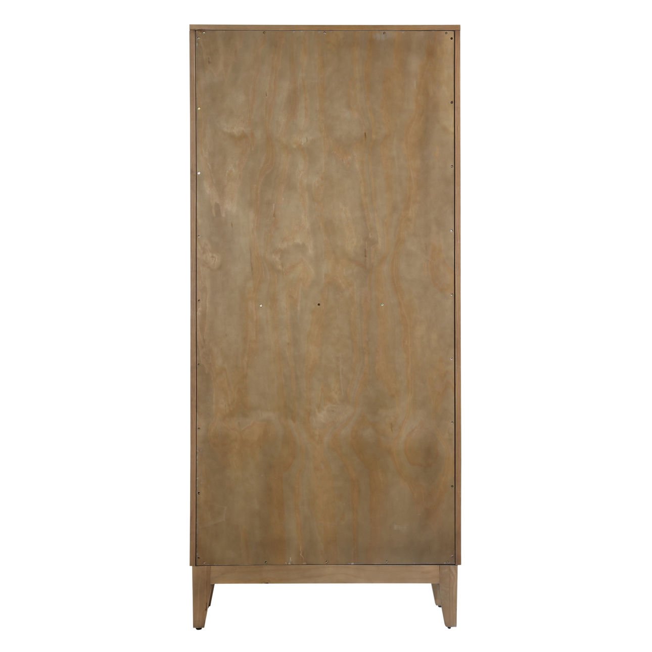 Natural Rubber Wood, Oak Veneer and Glass Cabinet 35 in Wide