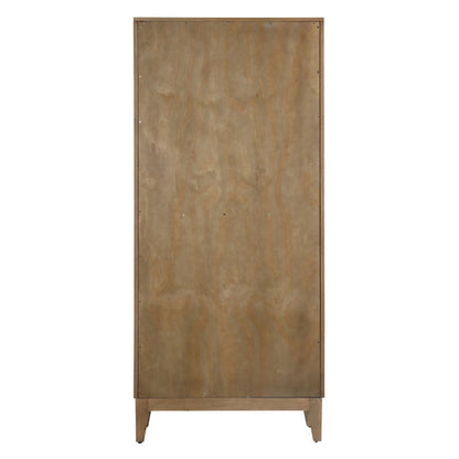 Natural Rubber Wood, Oak Veneer and Glass Cabinet 35 in Wide