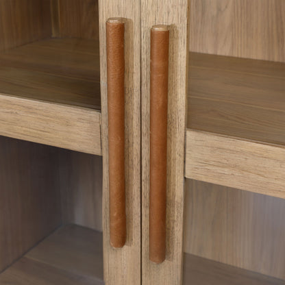 Natural Rubber Wood, Oak Veneer and Glass Cabinet 35 in Wide