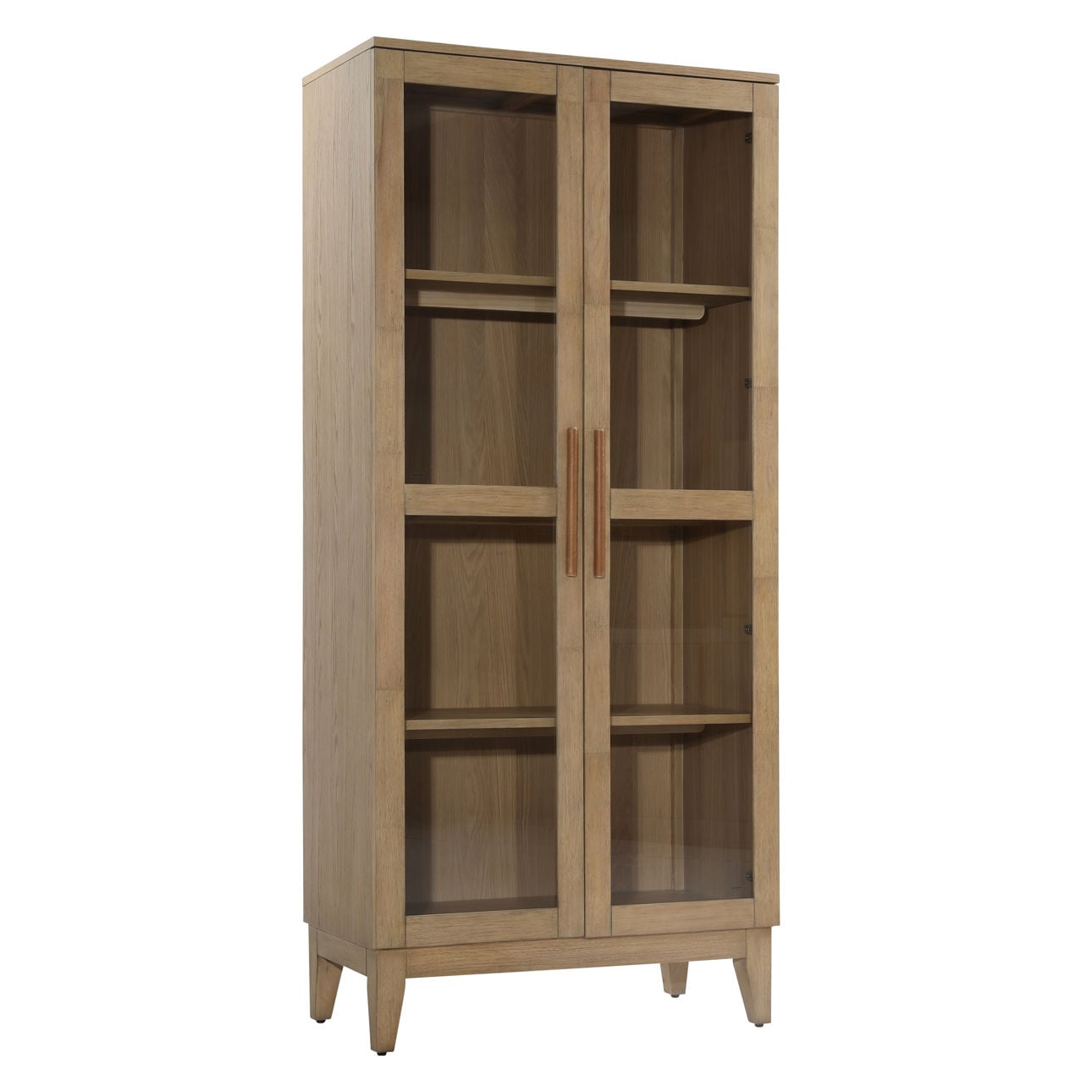 Natural Rubber Wood, Oak Veneer and Glass Cabinet 35 in Wide