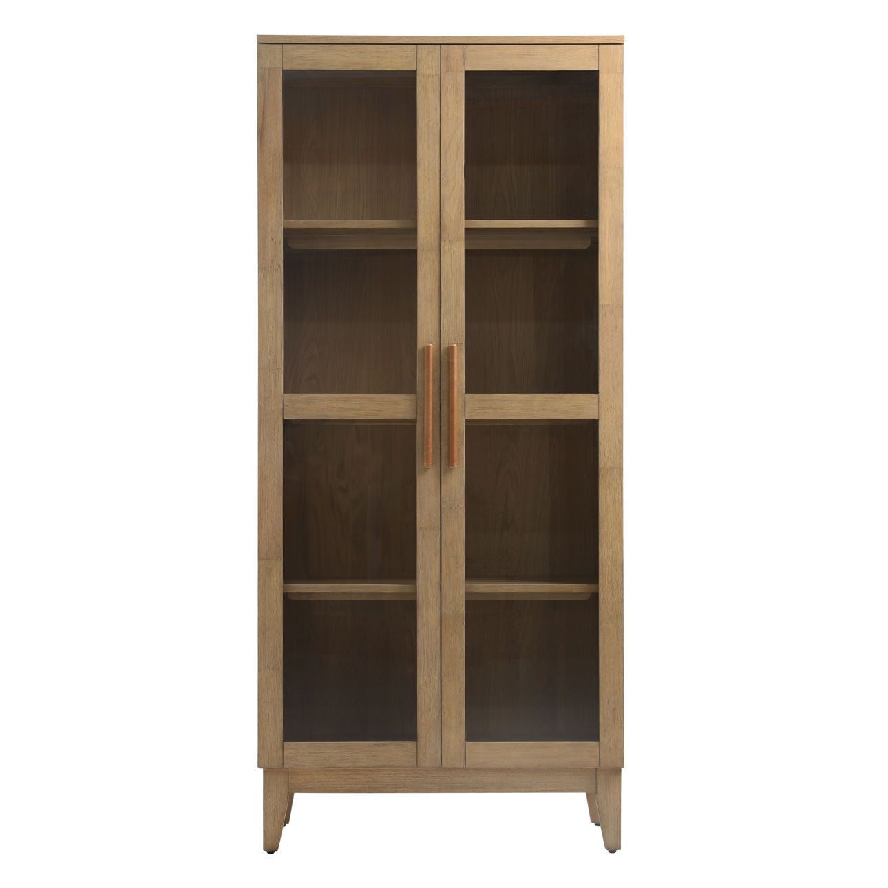 Natural Rubber Wood, Oak Veneer and Glass Cabinet 35 in Wide