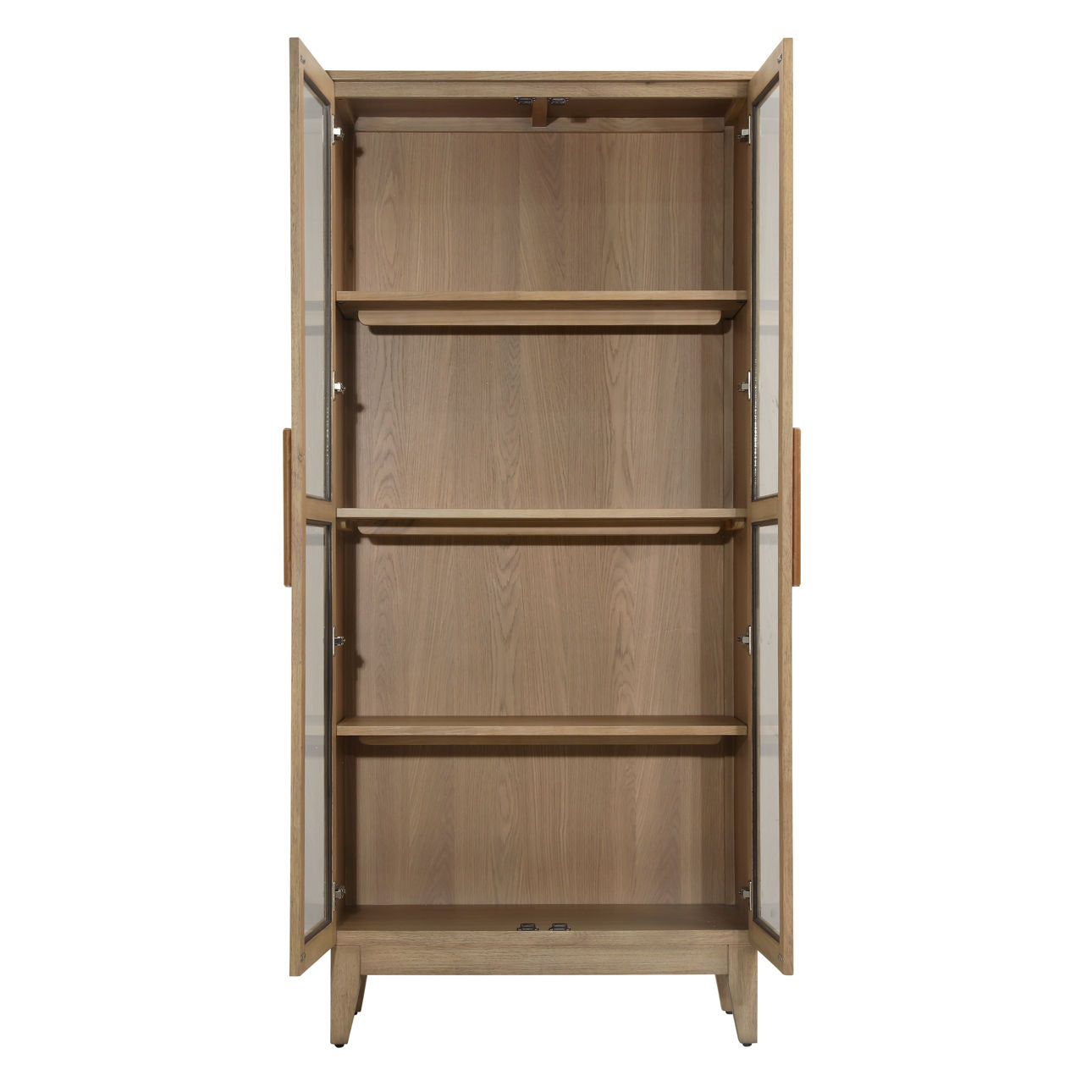 Natural Rubber Wood, Oak Veneer and Glass Cabinet 35 in Wide
