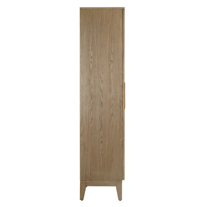Natural Rubber Wood, Oak Veneer and Glass Cabinet 35 in Wide