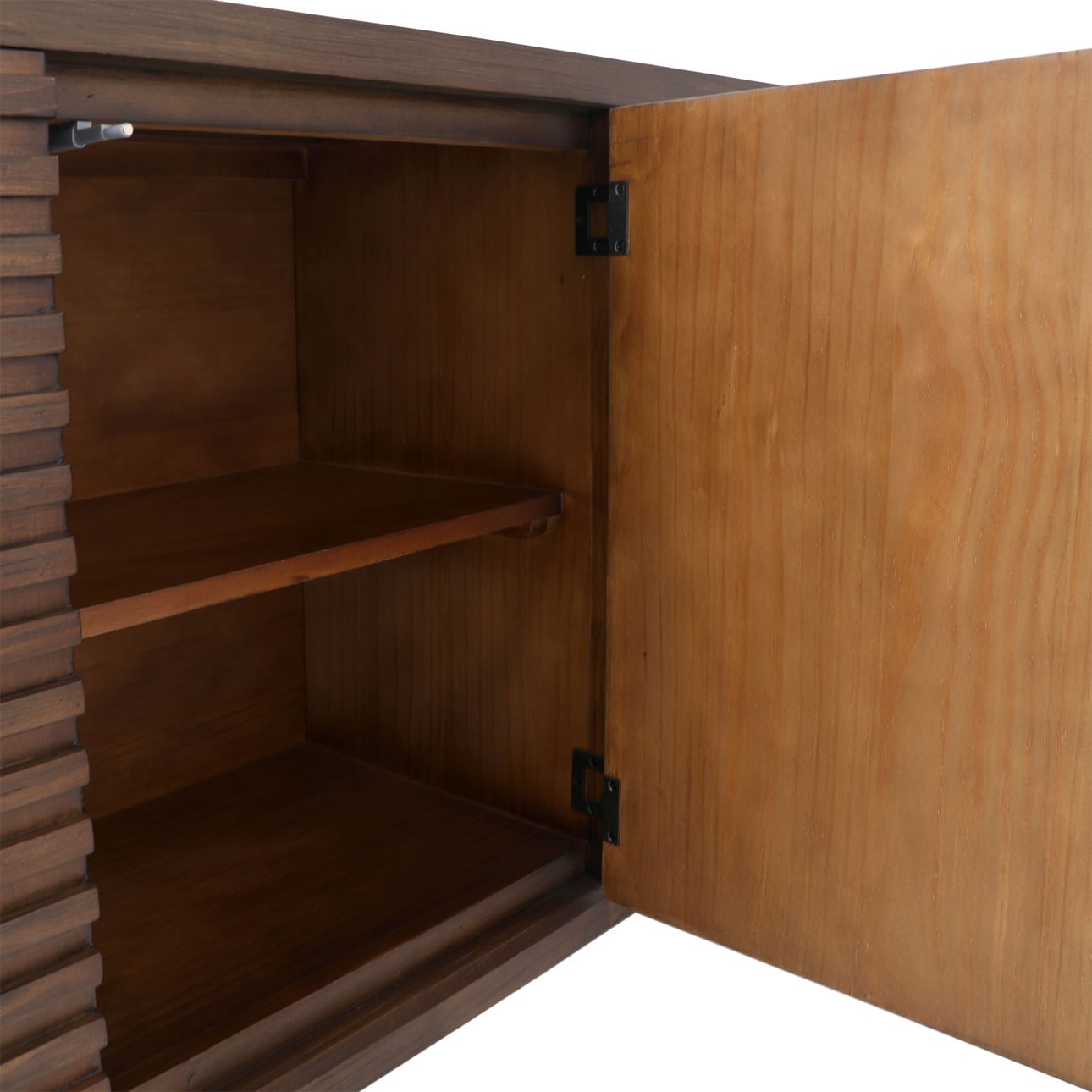 Medium Brown Acacia Wood and Veneer Sideboard 83 in Wide