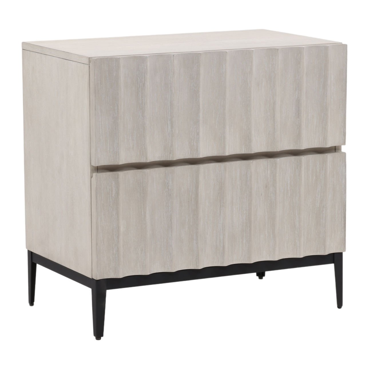 Light Grey and Black Rubber Wood, Oak Veneer and Iron Nightstand 29 in Wide