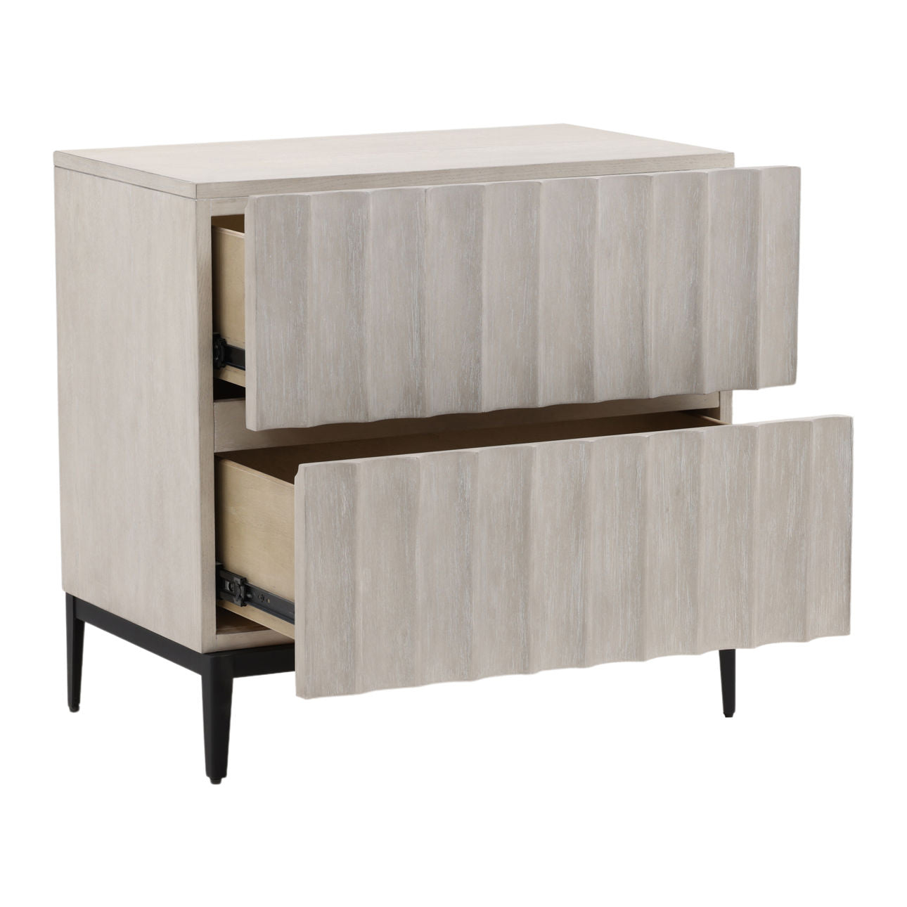 Light Grey and Black Rubber Wood, Oak Veneer and Iron Nightstand 29 in Wide