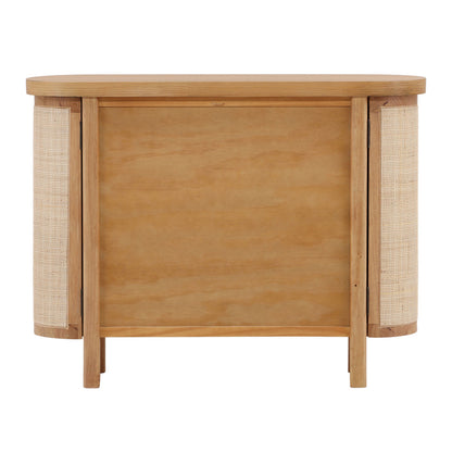 Natural Rubber Wood, Oak Veneer and Cane Sideboard 47 in Wide