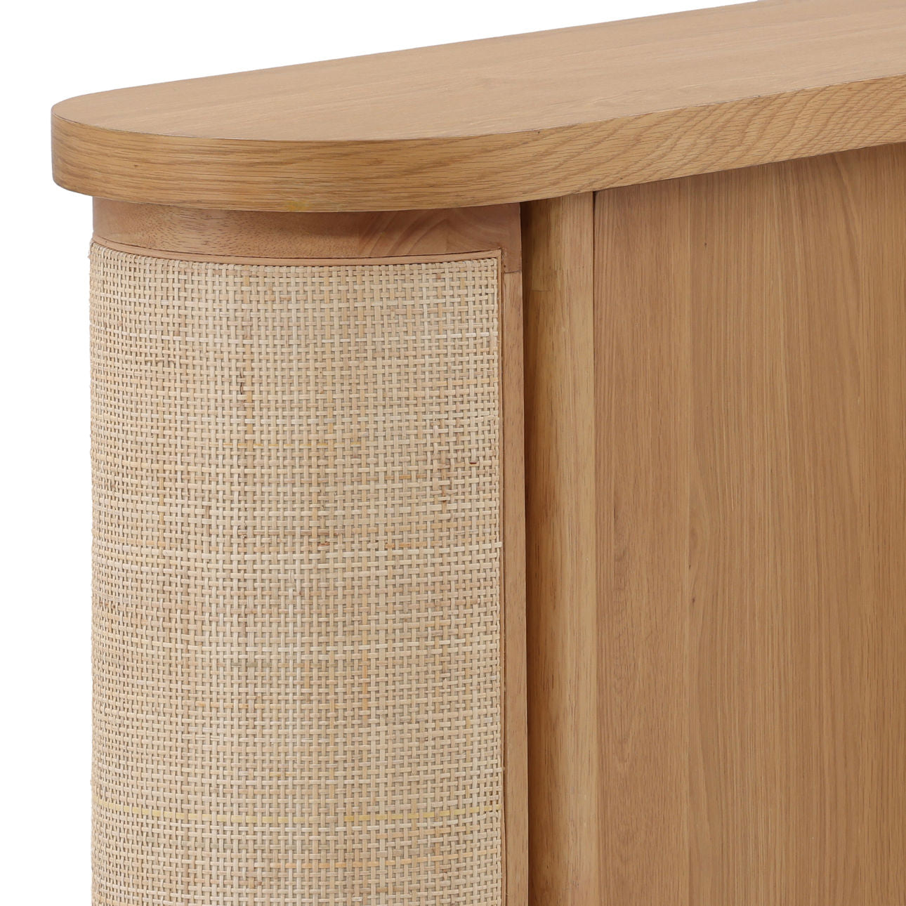 Natural Rubber Wood, Oak Veneer and Cane Sideboard 47 in Wide