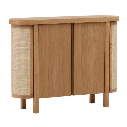 Natural Rubber Wood, Oak Veneer and Cane Sideboard 47 in Wide