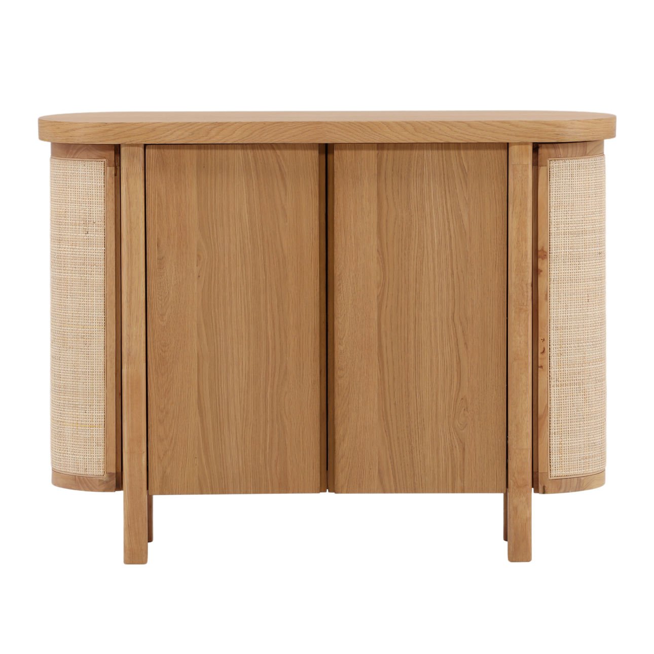 Natural Rubber Wood, Oak Veneer and Cane Sideboard 47 in Wide