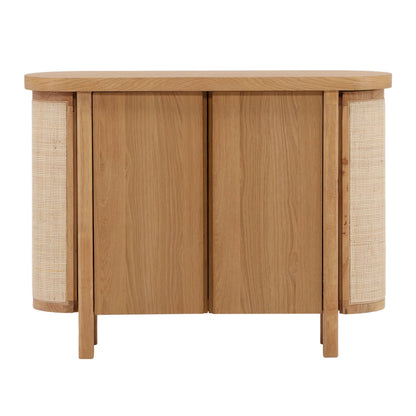 Natural Rubber Wood, Oak Veneer and Cane Sideboard 47 in Wide