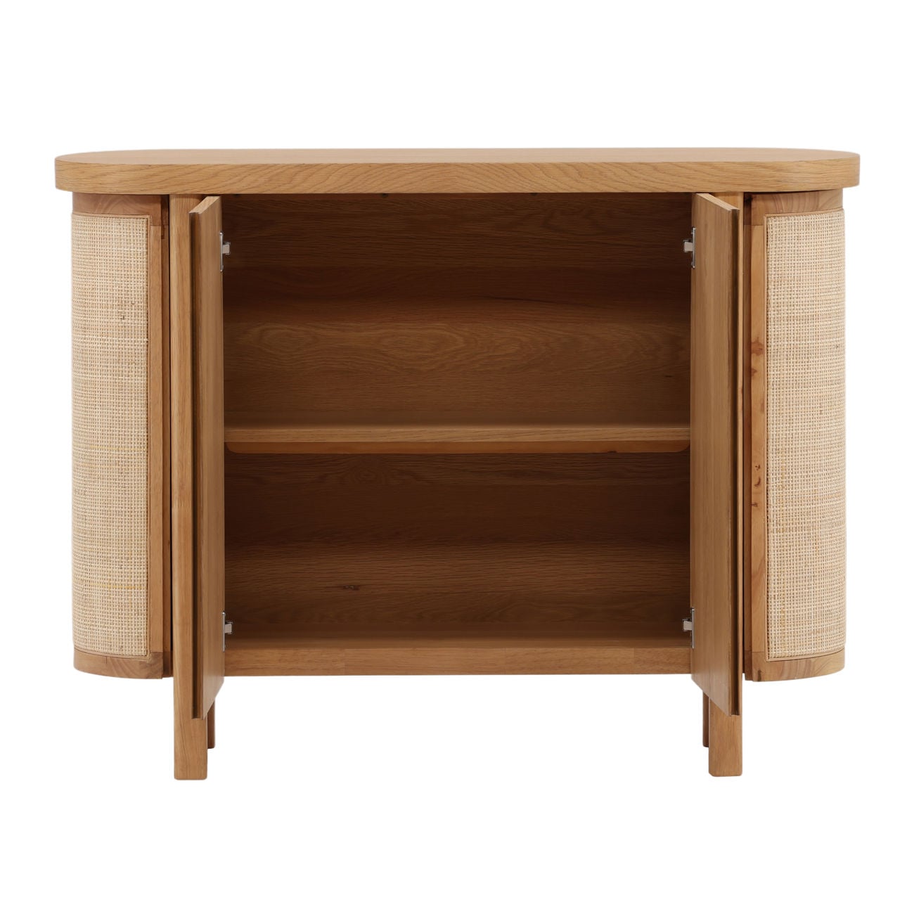 Natural Rubber Wood, Oak Veneer and Cane Sideboard 47 in Wide