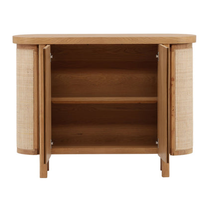 Natural Rubber Wood, Oak Veneer and Cane Sideboard 47 in Wide