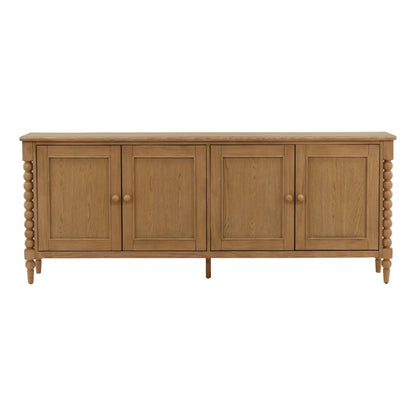 Natural Pine Wood and Oak Veneer Sideboard 84 in Wide