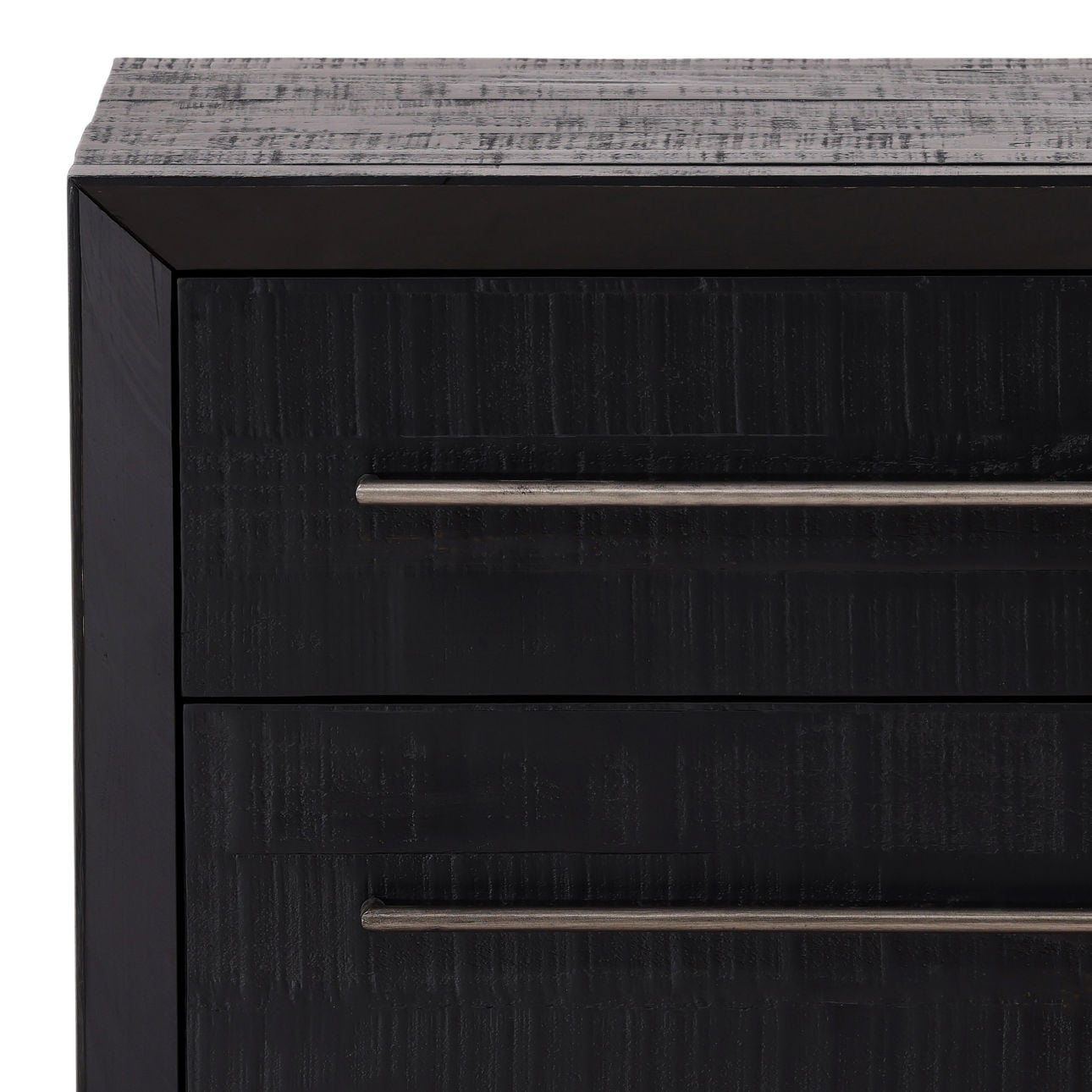 Black and Antique Nickel Handles Pine Wood Nightstand 26 in Wide
