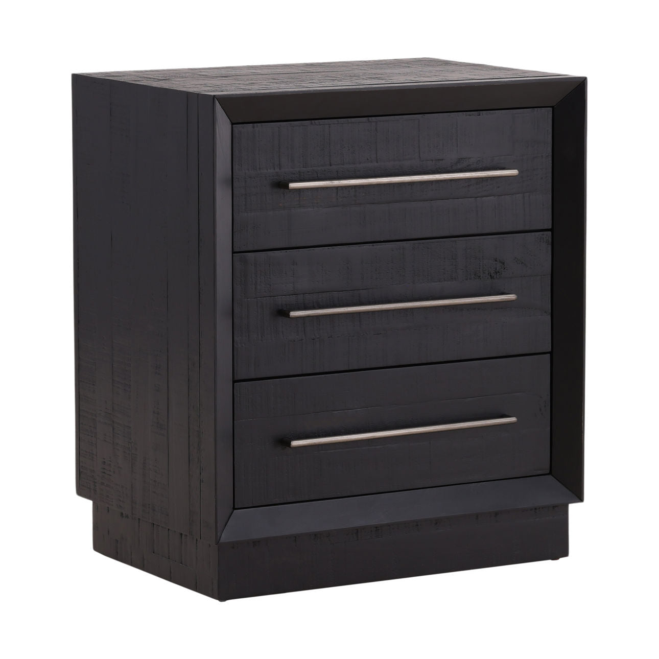 Black and Antique Nickel Handles Pine Wood Nightstand 26 in Wide