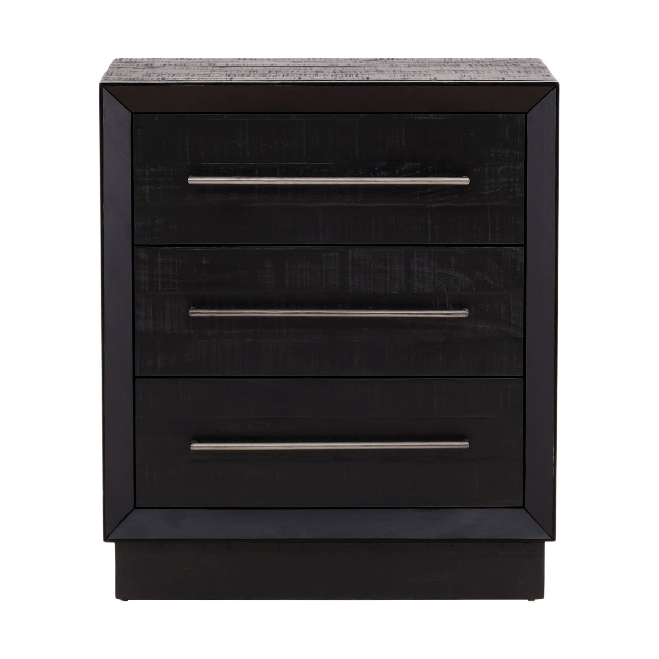 Black and Antique Nickel Handles Pine Wood Nightstand 26 in Wide