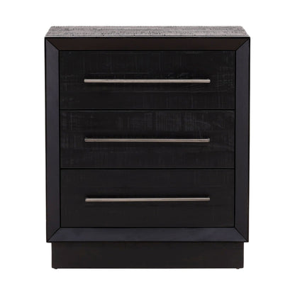 Black and Antique Nickel Handles Pine Wood Nightstand 26 in Wide