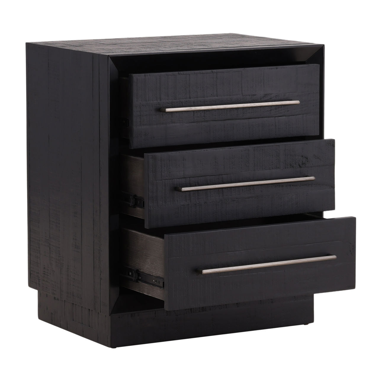 Black and Antique Nickel Handles Pine Wood Nightstand 26 in Wide