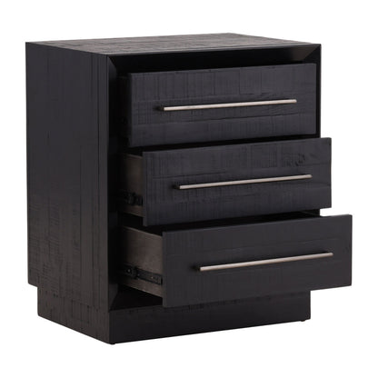 Black and Antique Nickel Handles Pine Wood Nightstand 26 in Wide