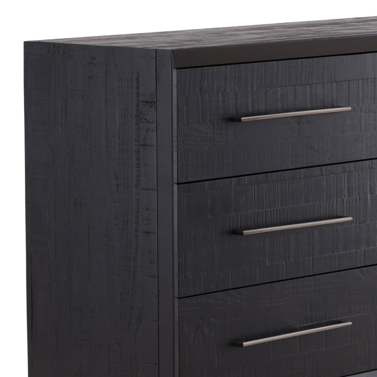 Black and Antique Nickel Handles Pine Wood Dresser 68 in Wide