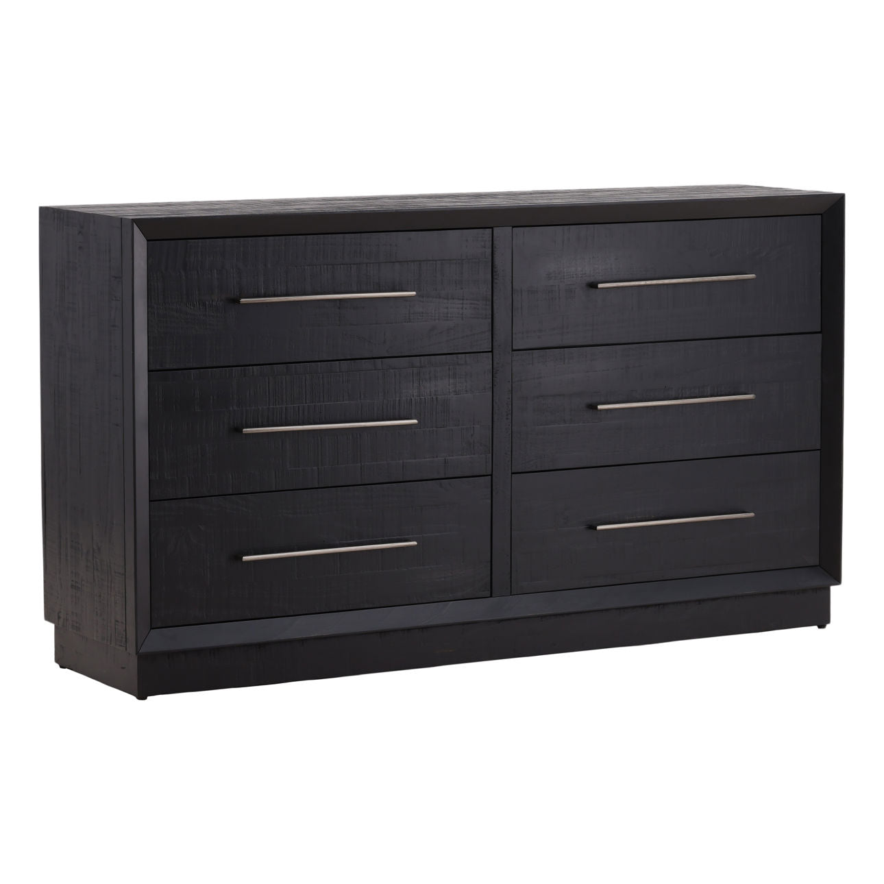 Black and Antique Nickel Handles Pine Wood Dresser 68 in Wide
