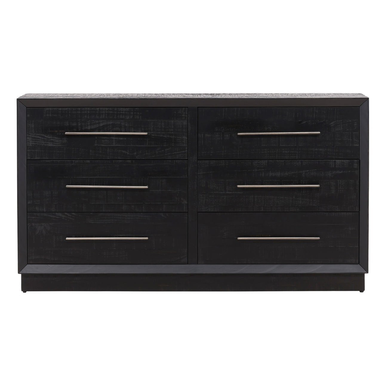 Black and Antique Nickel Handles Pine Wood Dresser 68 in Wide