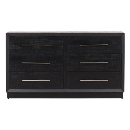 Black and Antique Nickel Handles Pine Wood Dresser 68 in Wide
