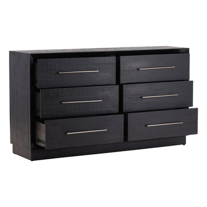 Black and Antique Nickel Handles Pine Wood Dresser 68 in Wide
