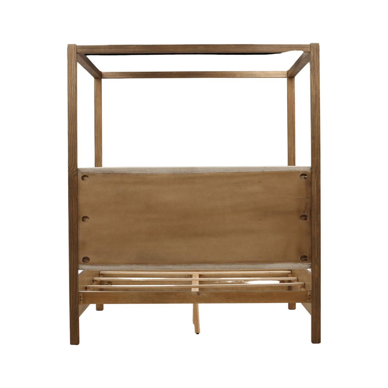Everest Cream and Dark Brown Boucle Fabric, Solid Pine Wood and Pine Veneer Bed 64.5 in Wide