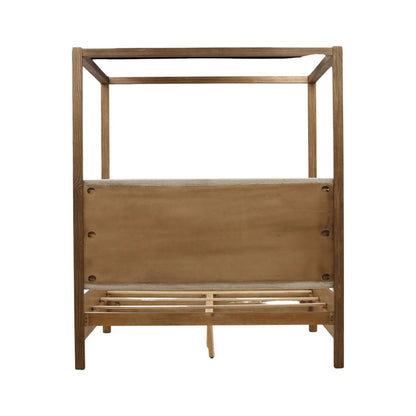 Everest Cream and Dark Brown Boucle Fabric, Solid Pine Wood and Pine Veneer Bed 64.5 in Wide