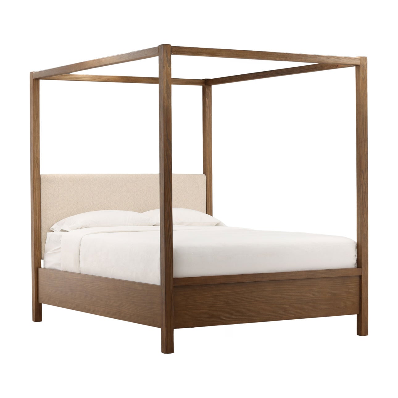 Everest Cream and Dark Brown Boucle Fabric, Solid Pine Wood and Pine Veneer Bed 64.5 in Wide