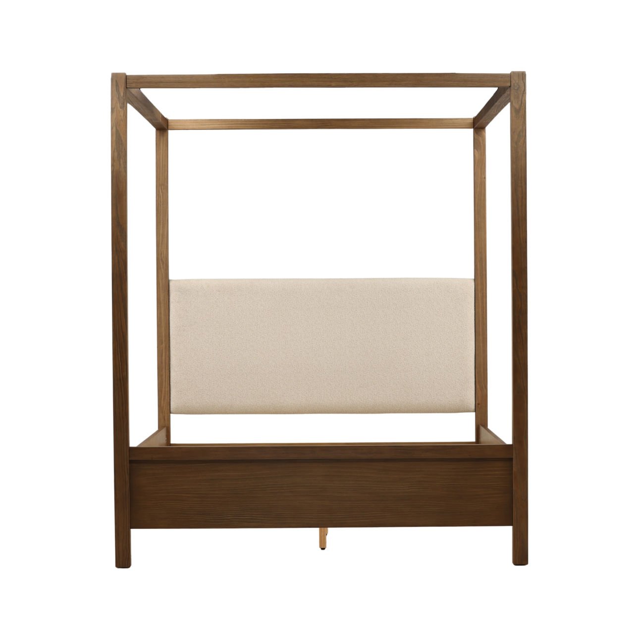 Everest Cream and Dark Brown Boucle Fabric, Solid Pine Wood and Pine Veneer Bed 64.5 in Wide