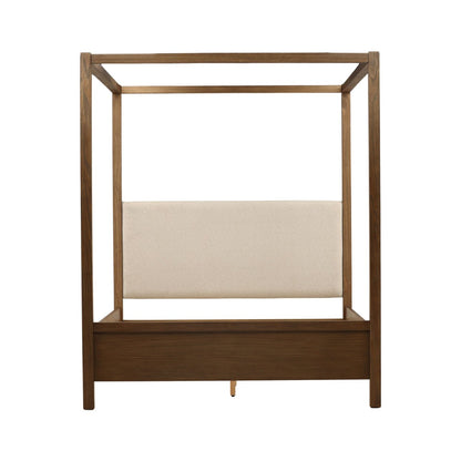 Everest Cream and Dark Brown Boucle Fabric, Solid Pine Wood and Pine Veneer Bed 64.5 in Wide