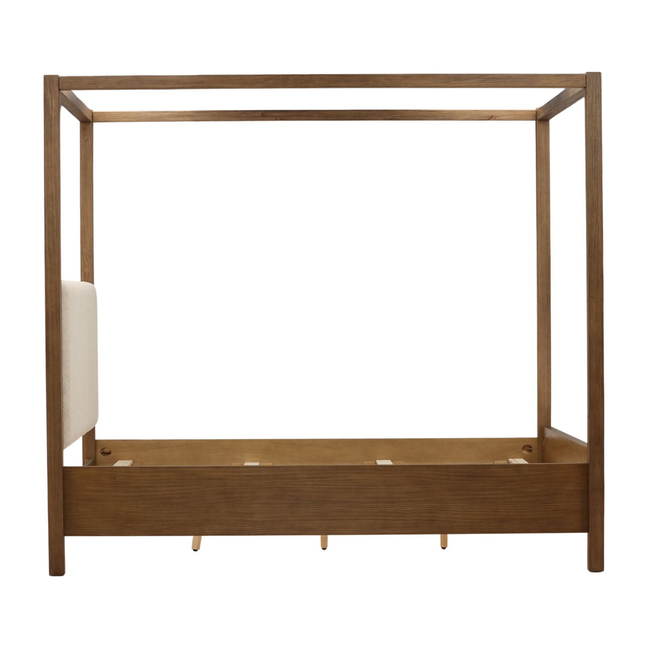 Everest Cream and Dark Brown Boucle Fabric, Solid Pine Wood and Pine Veneer Bed 64.5 in Wide