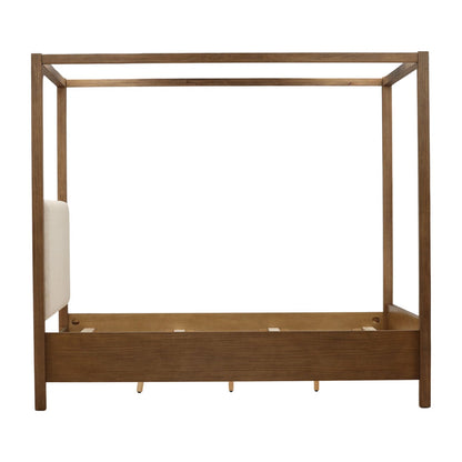 Everest Cream and Dark Brown Boucle Fabric, Solid Pine Wood and Pine Veneer Bed 64.5 in Wide