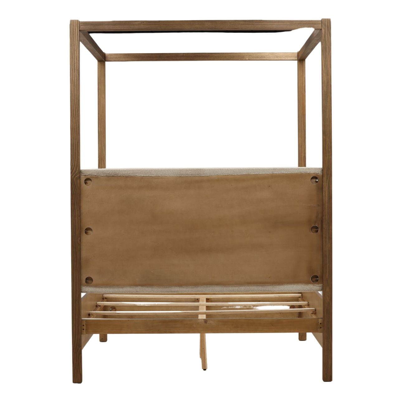 Everest Cream and Dark Brown Boucle Fabric, Solid Pine Wood and Pine Veneer Bed 64.5 in Wide