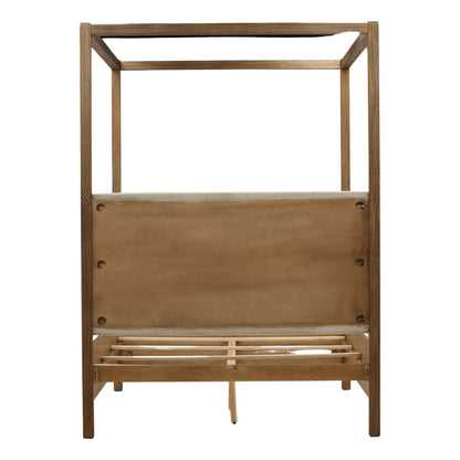 Everest Cream and Dark Brown Boucle Fabric, Solid Pine Wood and Pine Veneer Bed 64.5 in Wide