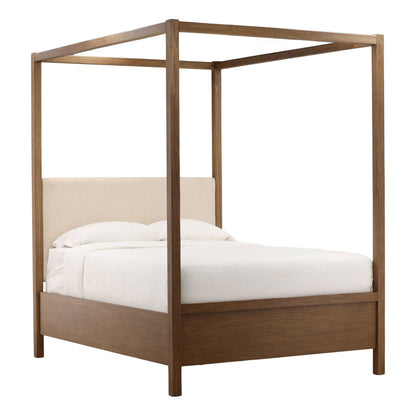 Everest Cream and Dark Brown Boucle Fabric, Solid Pine Wood and Pine Veneer Bed 64.5 in Wide