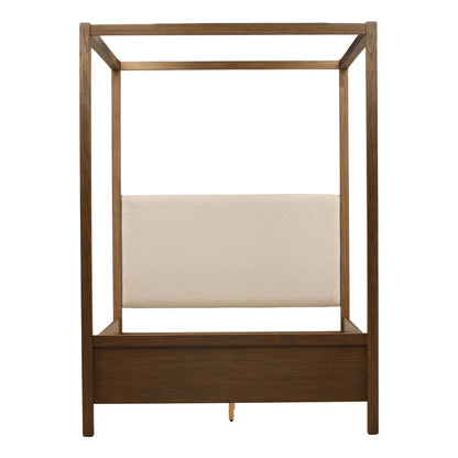 Everest Cream and Dark Brown Boucle Fabric, Solid Pine Wood and Pine Veneer Bed 64.5 in Wide
