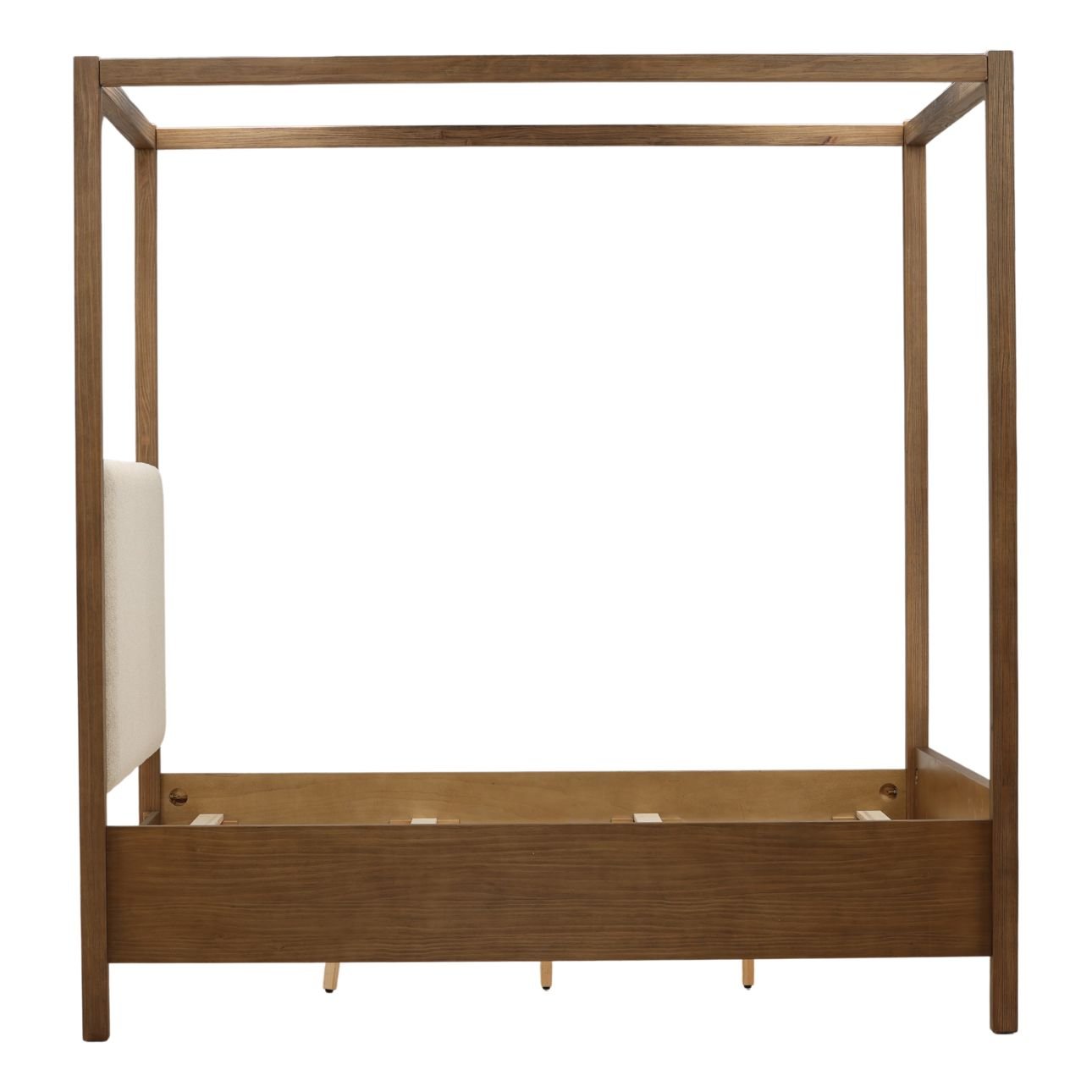 Everest Cream and Dark Brown Boucle Fabric, Solid Pine Wood and Pine Veneer Bed 64.5 in Wide