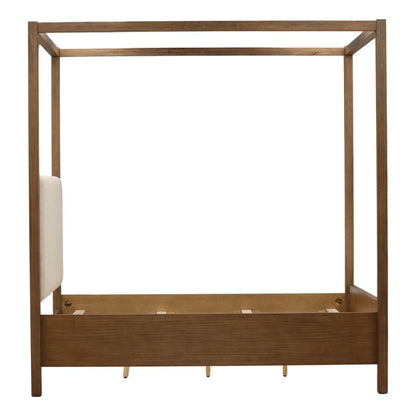 Everest Cream and Dark Brown Boucle Fabric, Solid Pine Wood and Pine Veneer Bed 64.5 in Wide